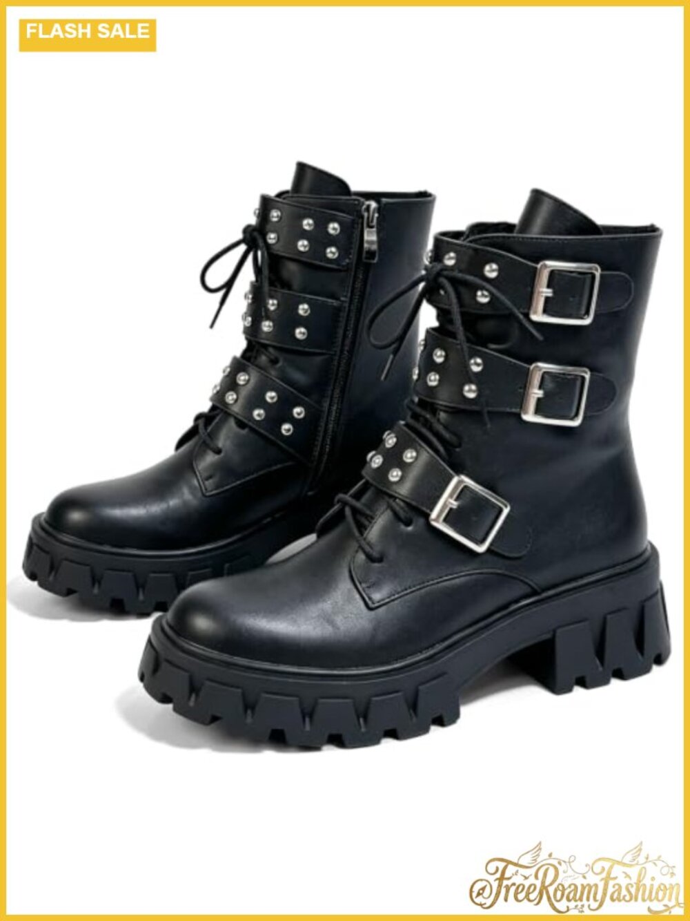 Platform Combat Boots Chunky High Heel Punk Motorcycle Booties
